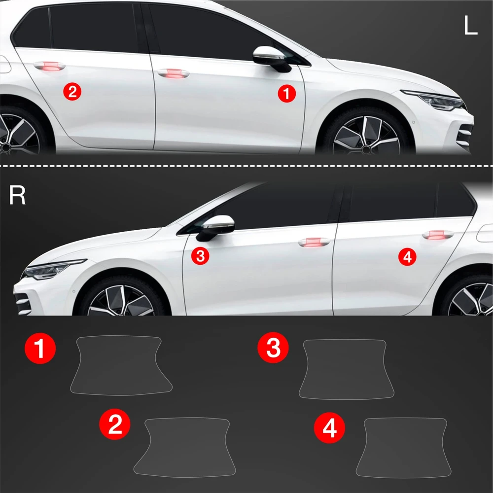 GrizzGlass Apsauginė plėvelė po rankenomis GrizzGlass BodyShield, skirta Volkswagen VW Golf 8 Hatchback (2024-2025) [4w1]