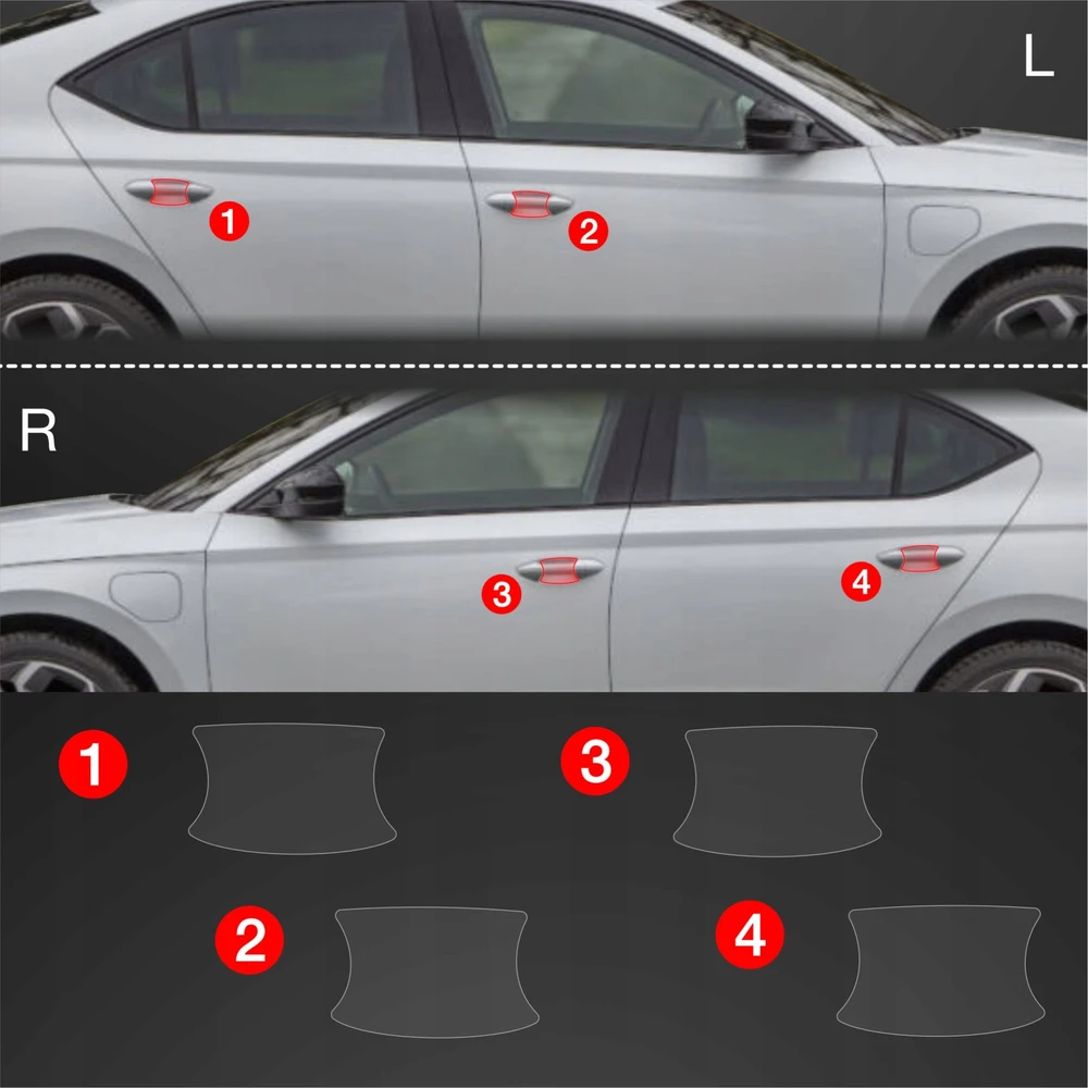 GrizzGlass Apsauginė plėvelė po rankenomis GrizzGlass BodyShield skirtas Skoda Octavia 4 Hatchback Facelifting (2024-2025) [4w1]