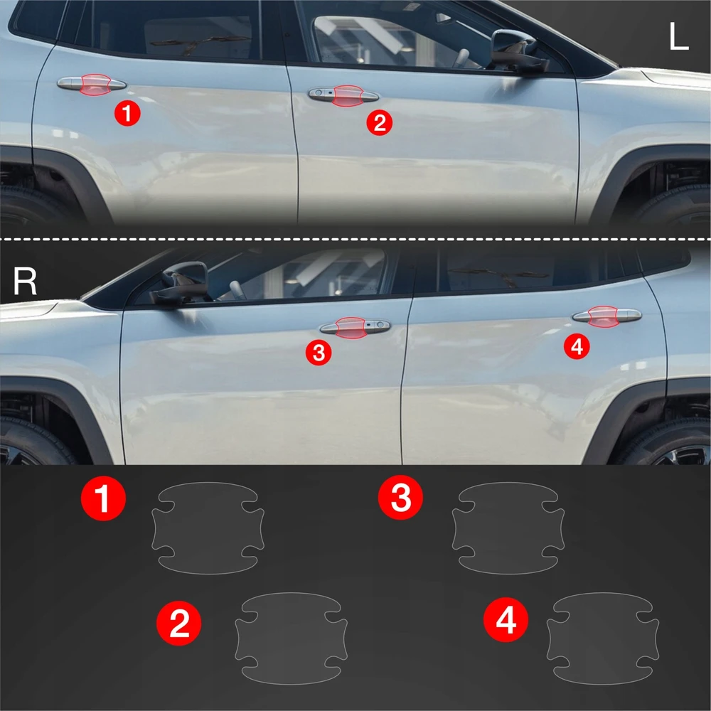 GrizzGlass Apsauginė plėvelė po rankenomis GrizzGlass BodyShield, skirta Jeep Compass (2020-2024) [4w1]