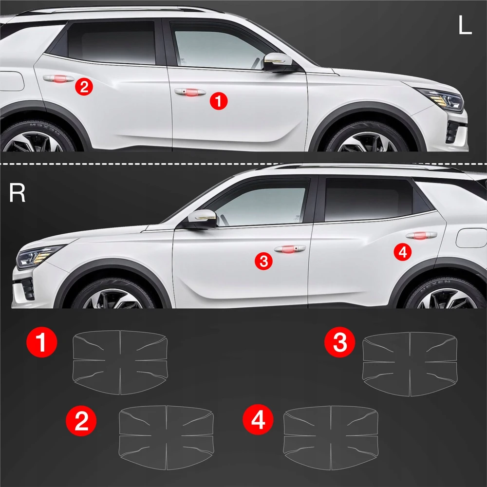 GrizzGlass Apsauginė plėvelė po rankenomis GrizzGlass BodyShield skirtas SsangYong Korando (2023-2025) [4w1]