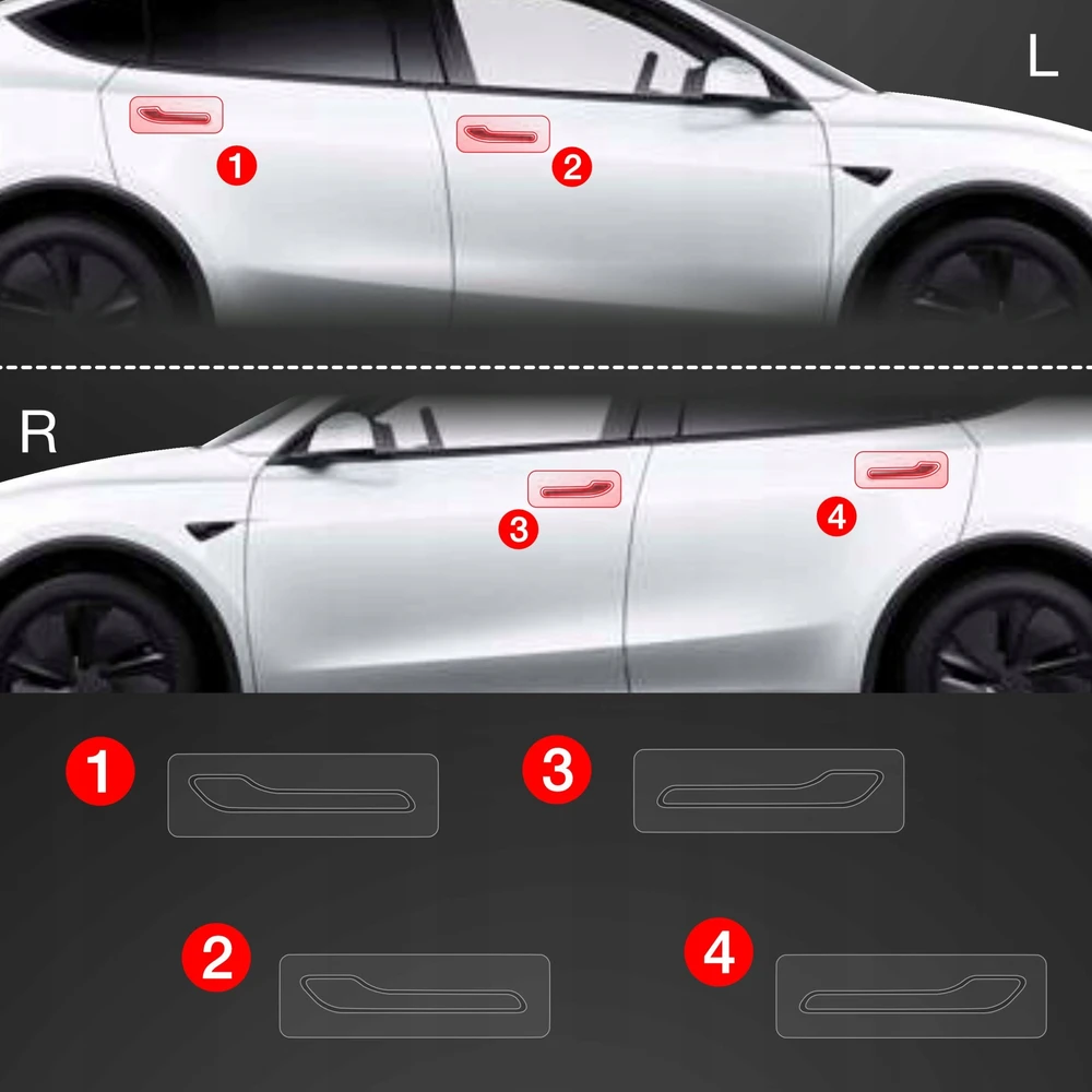 GrizzGlass Apsauginė plėvelė po rankenomis GrizzGlass BodyShield, skirta Tesla Model Y Juniper (2024-2025) [4w1]