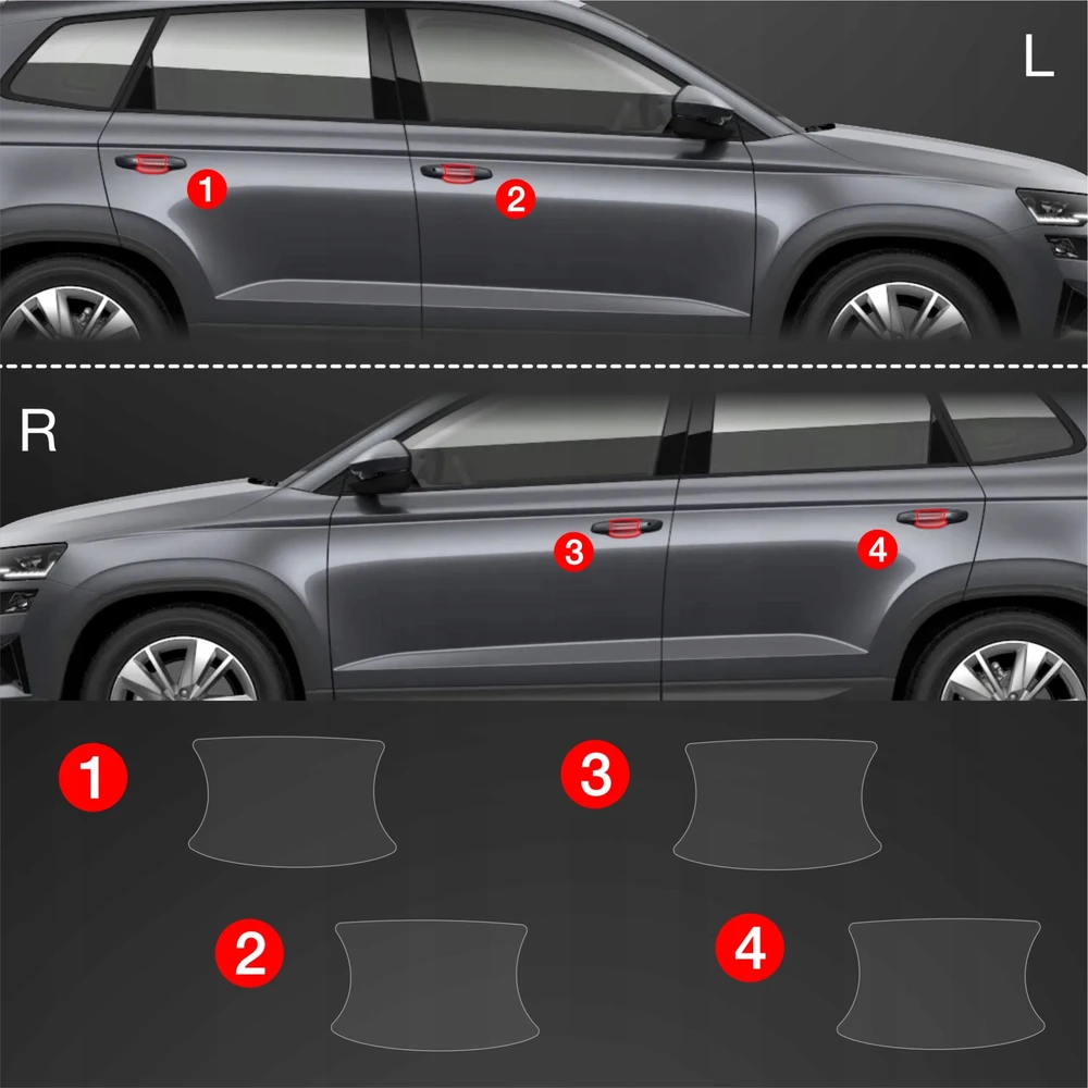 GrizzGlass Apsauginė plėvelė po rankenomis GrizzGlass BodyShield, skirta Skoda Karoq (2022-2025) [4w1]
