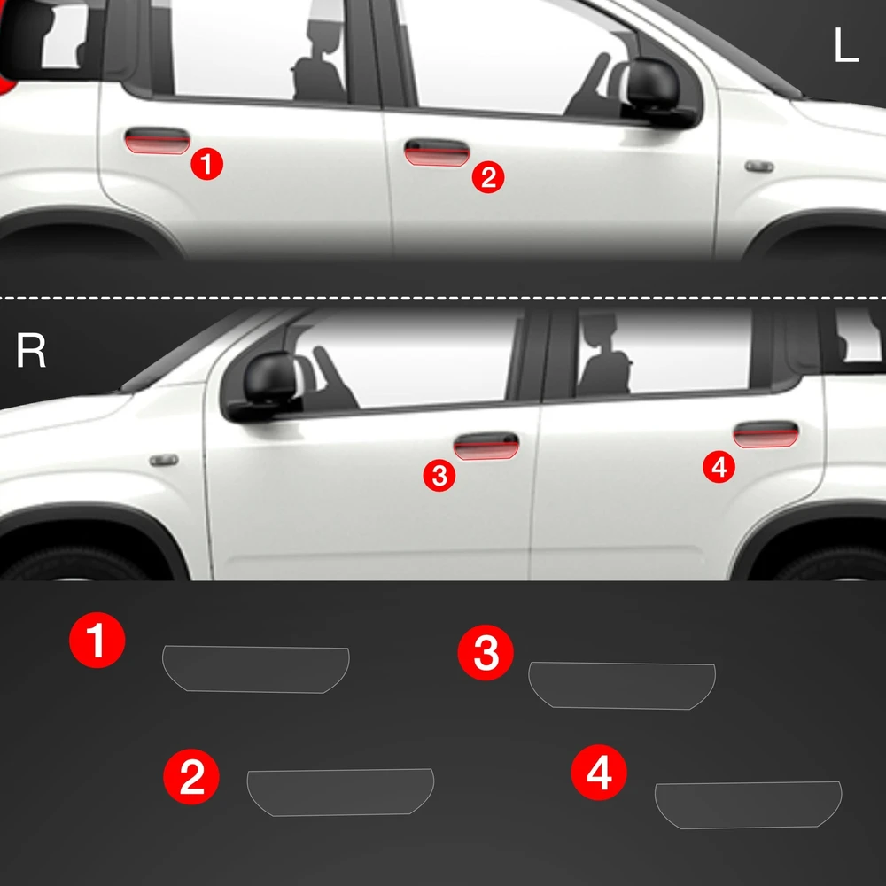 GrizzGlass Apsauginė plėvelė po rankenomis GrizzGlass BodyShield, skirta Fiat Panda (2020-2025) [4w1]
