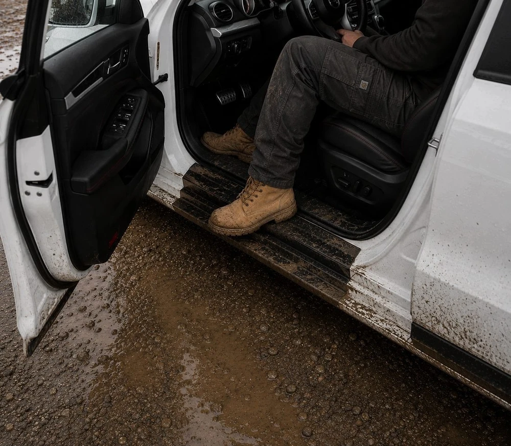 GrizzGlass Juoda techninė danga HeavyDuty Juodas ant slenksčių, skirta Hyundai Kona N-Line (2023-2026) [4w1] (GRZ20489)