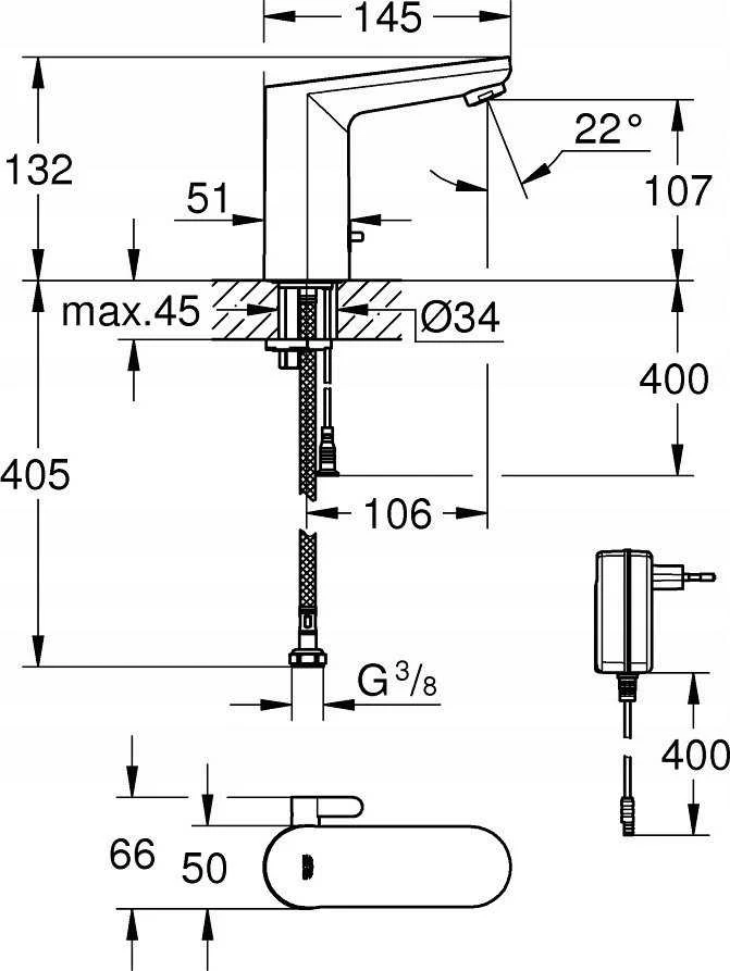 Grohe EURO.CO.E UMY.BA.ELEK.NA POD.1/2", CHRO.