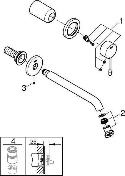 Grohe Essence virštinkinė praustuvo maišytuvo dalis, snapas 230mm, spalva Cool Sunrise matinė