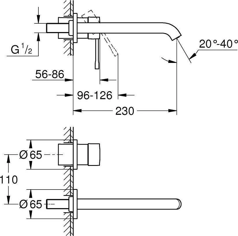 Grohe Essence virštinkinė praustuvo maišytuvo dalis, snapas 230mm, spalva Cool Sunrise matinė