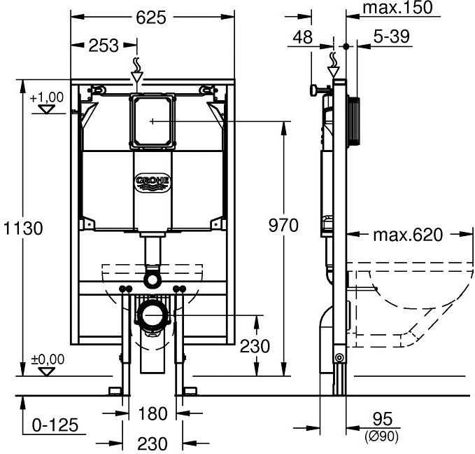 Grohe Rapid SL WC rėmas 6 l, 8 cm bakelis, 1,13 m