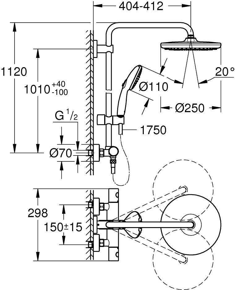 Grohe Grohe Vitalio Start 250 - Brusesystem 8,5l flex