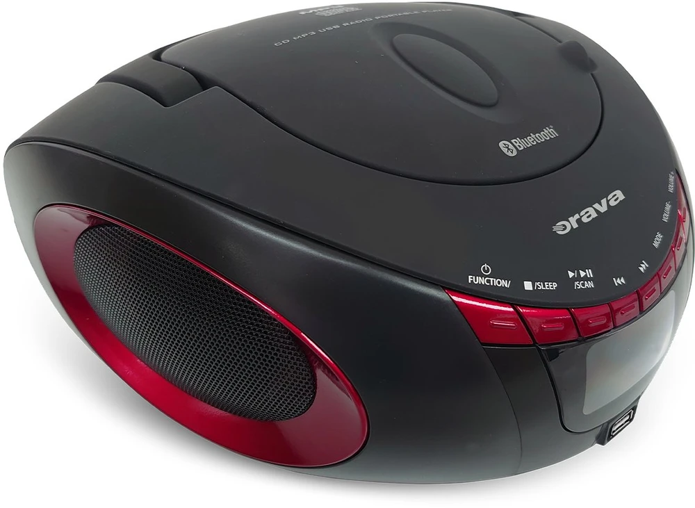 Grotuvas Luvianta Orava RCD-813 R Przenośny CD/USB odtwarzacz su radiem i Bluetooth, raudona-juoda