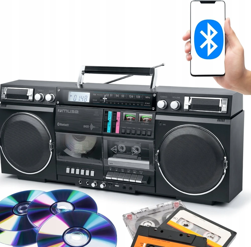 Muzikinis centras Muse | Ghetto Blasters | M-380 GB | AUX in | Bluetooth | Cassette deck | CD grotuvas | Juodas