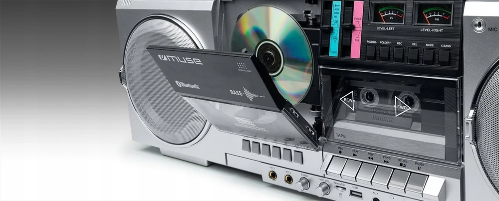 „Muse“ | „Ghetto Blasters“ | M-380 GBS | AUX įvestis | „Bluetooth“ | Kasečių grotuvas | CD grotuvas