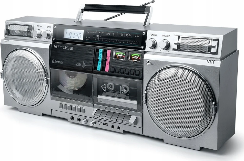 „Muse“ | „Ghetto Blasters“ | M-380 GBS | AUX įvestis | „Bluetooth“ | Kasečių grotuvas | CD grotuvas