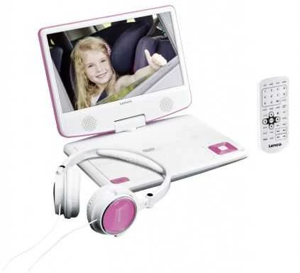 Vaizdo grotuvas LENCO DVP-910 9 DVD-Player + USB &amp; KfZ-Halterung. pink/wei