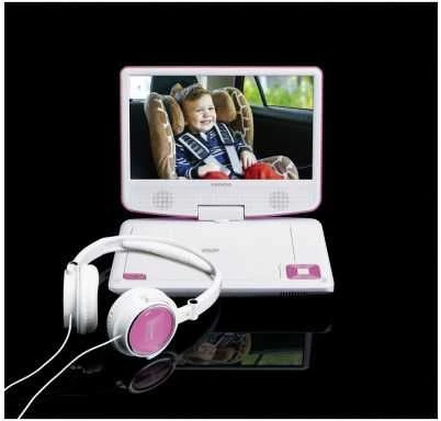 Vaizdo grotuvas LENCO DVP-910 9 DVD-Player + USB &amp; KfZ-Halterung. pink/wei