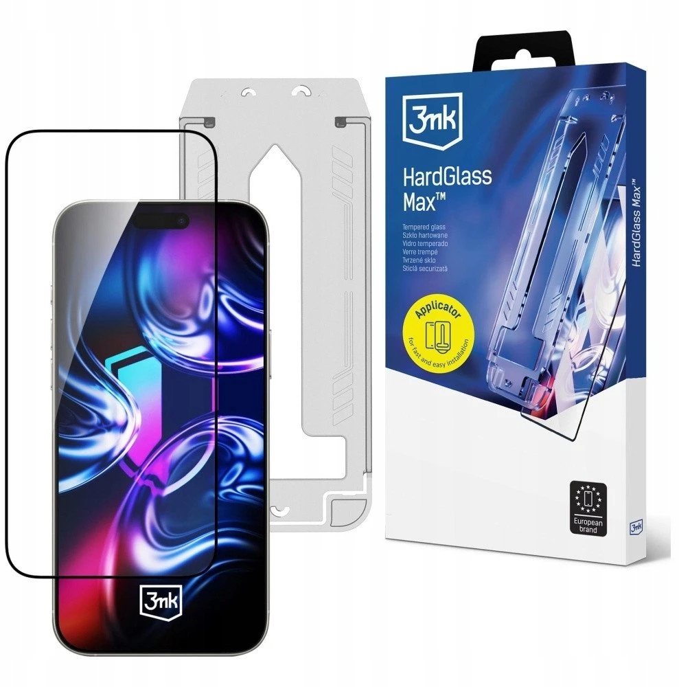 Apsauginis stiklas 3MK HardGlass Max su aplikatoriumi skirtas Apple iPhone 16 Pro/17