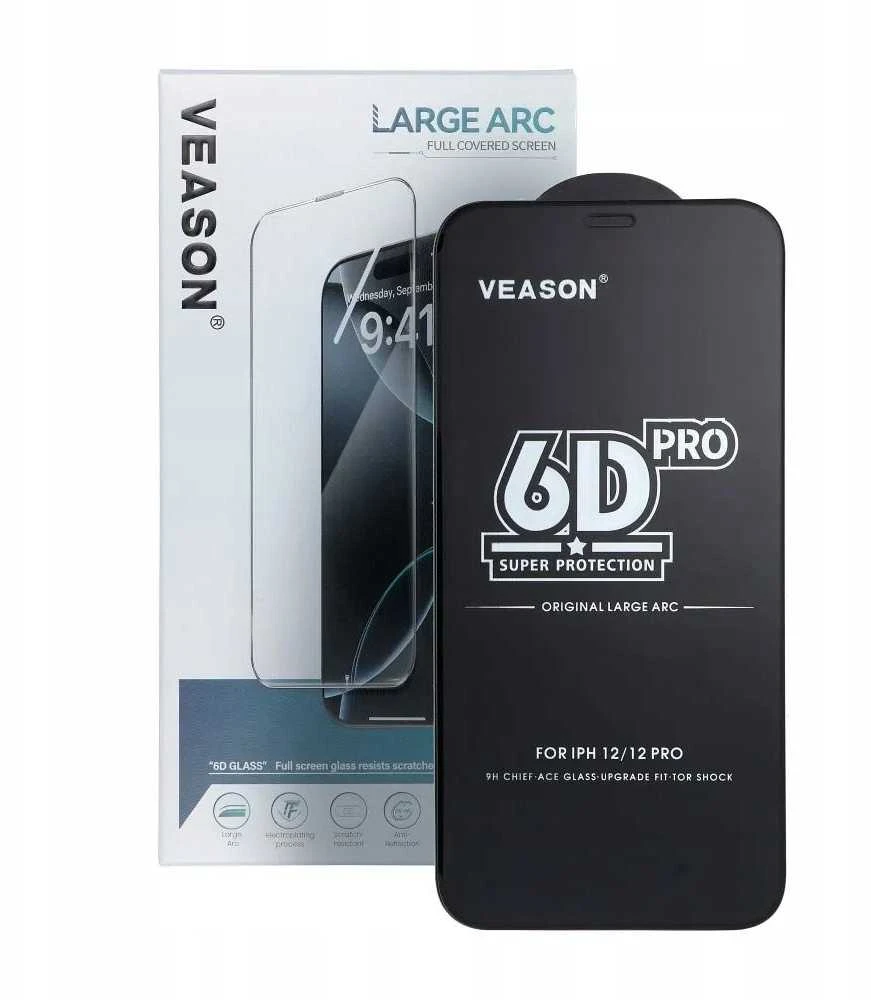 6D Veason Pro Glass (SET 10in1) - for Iphone 12 / 12 Pro juodas
