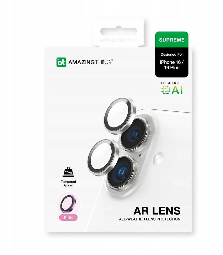 Nezatříděno „AmazingThing AR“ aliuminio 2 objektyvų stiklas su kameros objektyvo rėmeliu, skirtas „iPhone 16 / 16 Plus“ - Rožinė