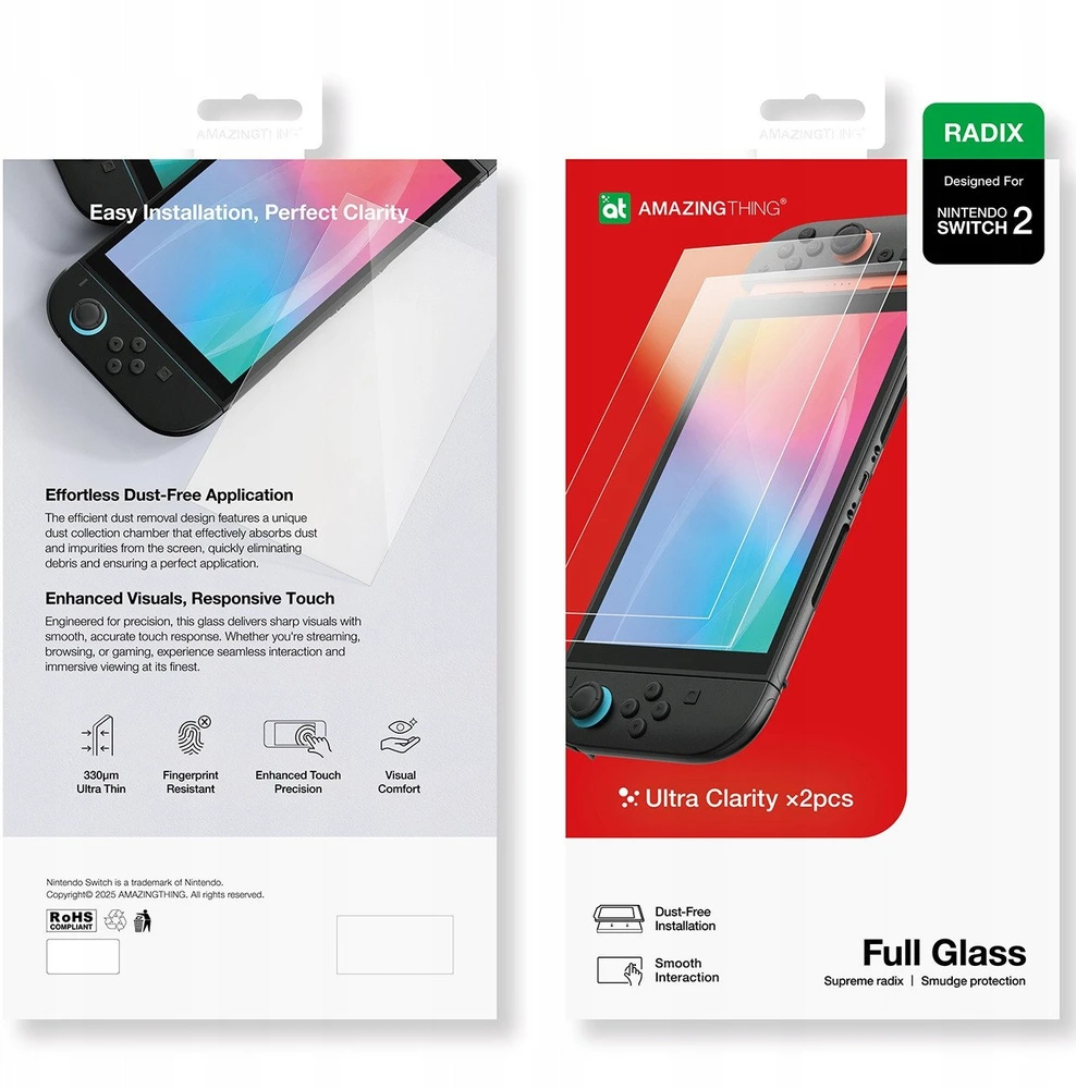 AmazingThing Radix Full Glass Apsauginis stiklas skirtas Nintendo Switch 2 (2 vnt)