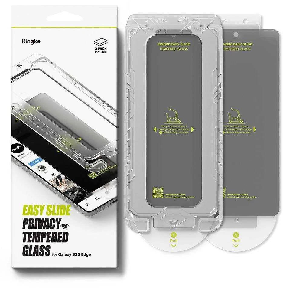 „Ringke Easy Slide“ 2 vnt. apsauginių stiklų „Samsung Galaxy S25 Edge“ dėklas, juodas