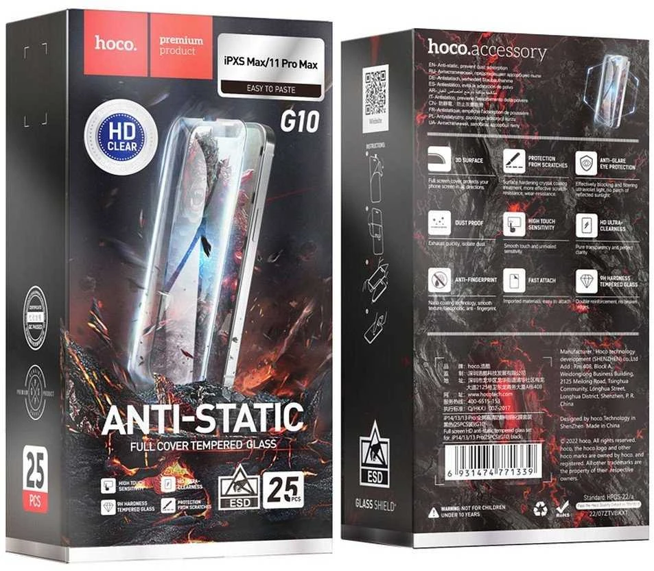 Grūdintas stiklas iPhone XS MAX / 11 PRO MAX Hoco HD antistatinis 25 vnt. G10