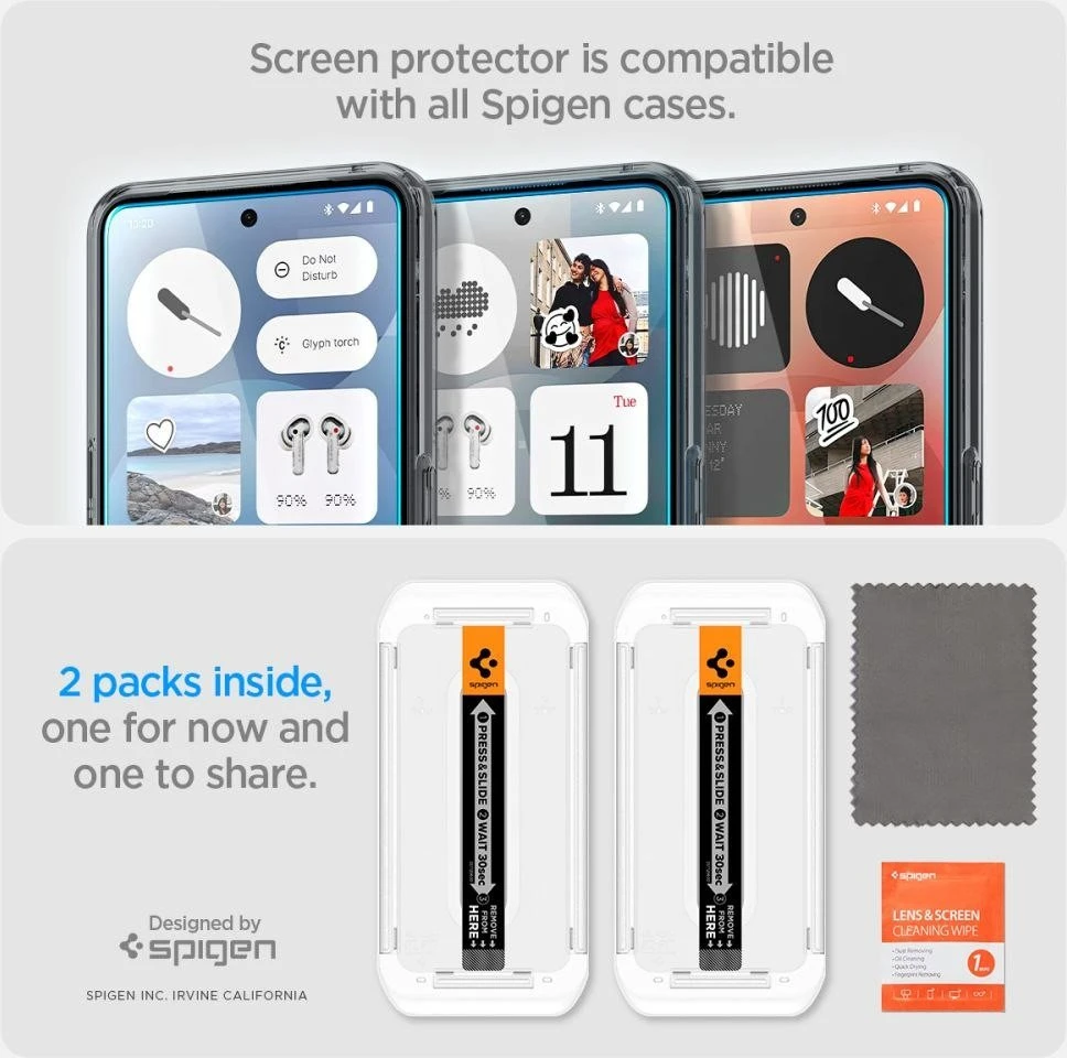 Spigen Glas.TR EZ Fit Apsauginis stiklas 2-pack skirtas Nothing Phone 3 – Transparent
