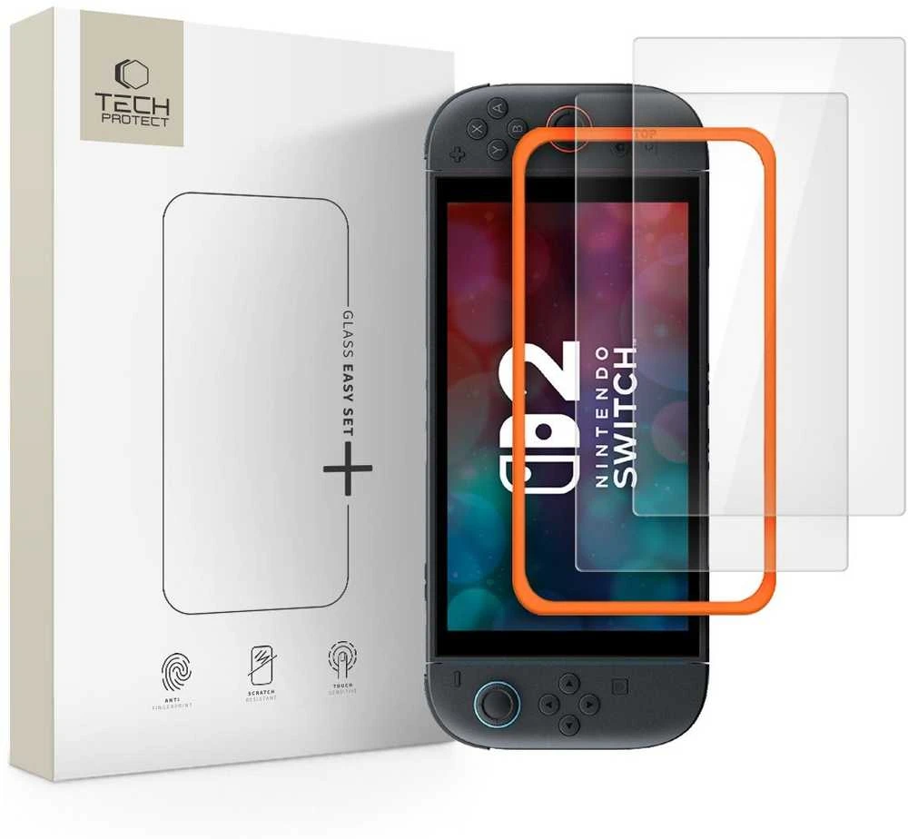 „Tech-Protect Easy Set+“ 2 grūdinto stiklo pakuotė, skirta „Nintendo Switch 2“ – skaidri