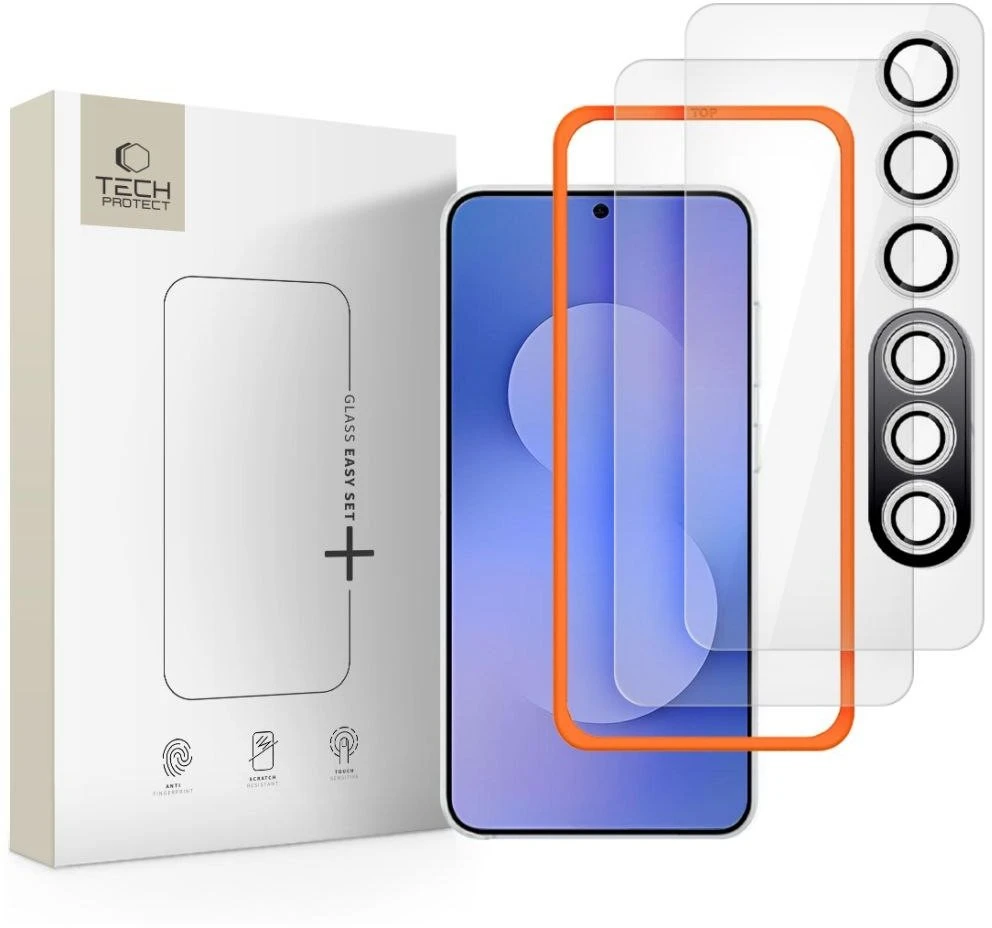 Tech-Protect Easy Set+ 3-pack apsauginis stiklas skirtas Samsung Galaxy S25 FE – transparent