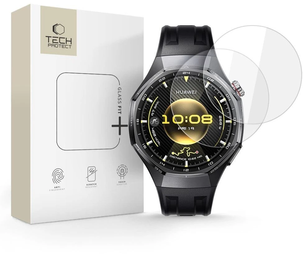 „Tech-Protect Glass Fit+“ 2 grūdinto stiklo pakuotė, skirta „Huawei Watch GT 6 Pro 46mm“ – skaidri.