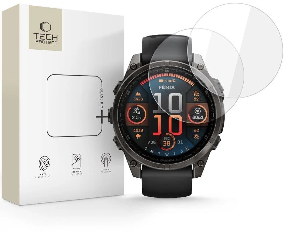 Tech-Protect Glass Fit+ 2-pack apsauginis stiklas skirtas Garmin Fenix 8 47mm – skaidrus