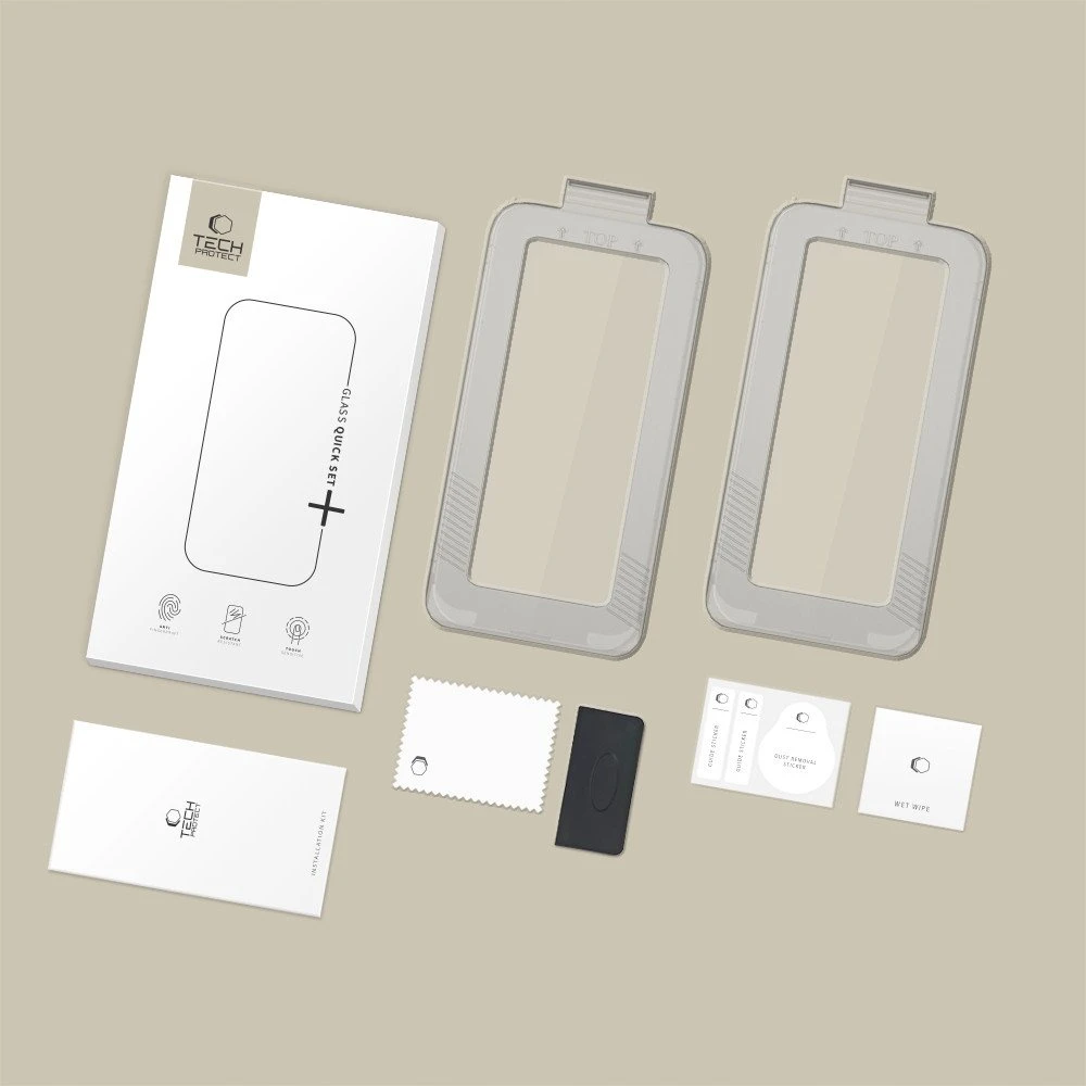 „Tech-Protect Quick Set+“ 2 grūdinto stiklo pakuotė, skirta „iPhone 17 Air“ - juodas