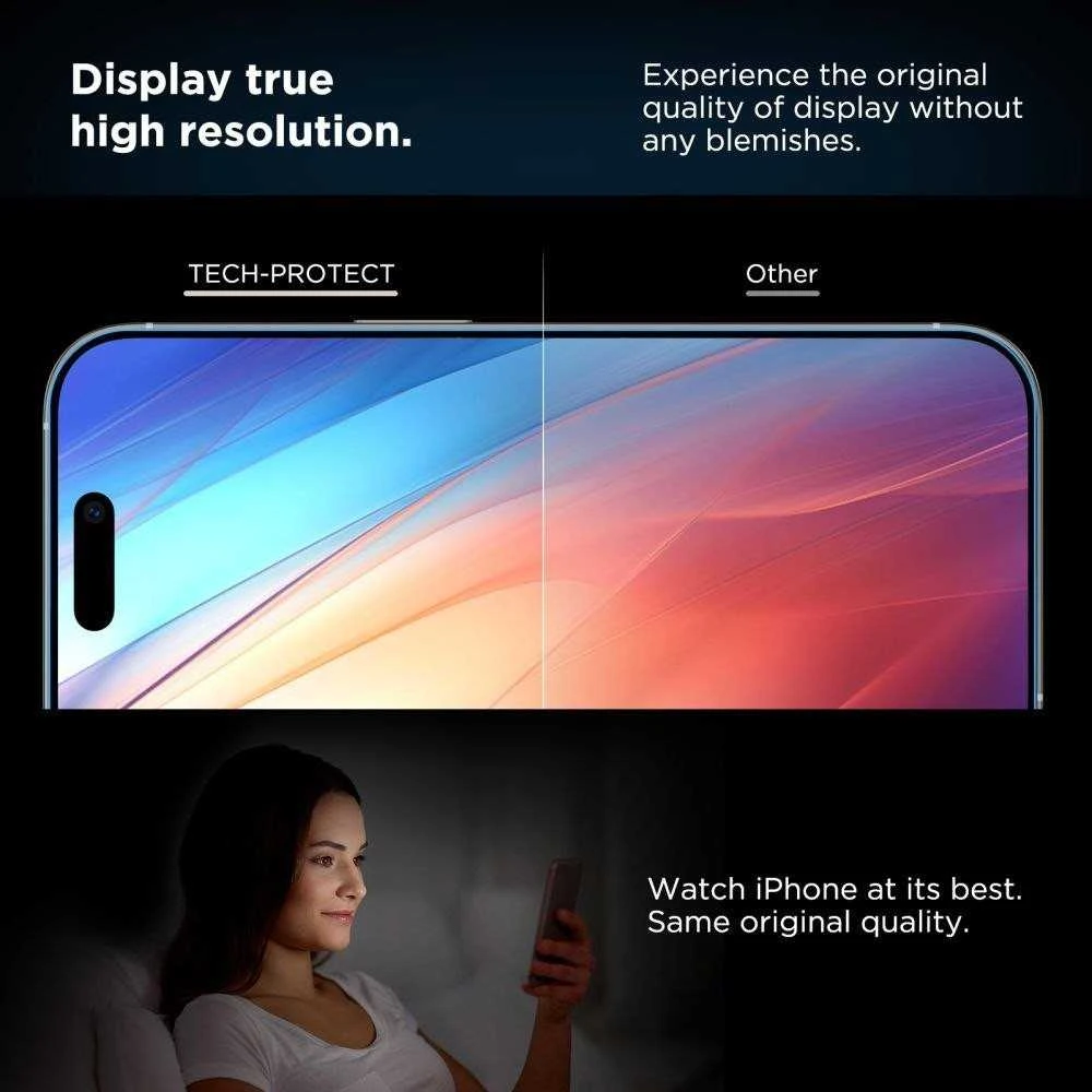 „Tech-Protect Quick Set+“ 2 grūdinto stiklo pakuotė, skirta „iPhone 15 Pro“ - juodas