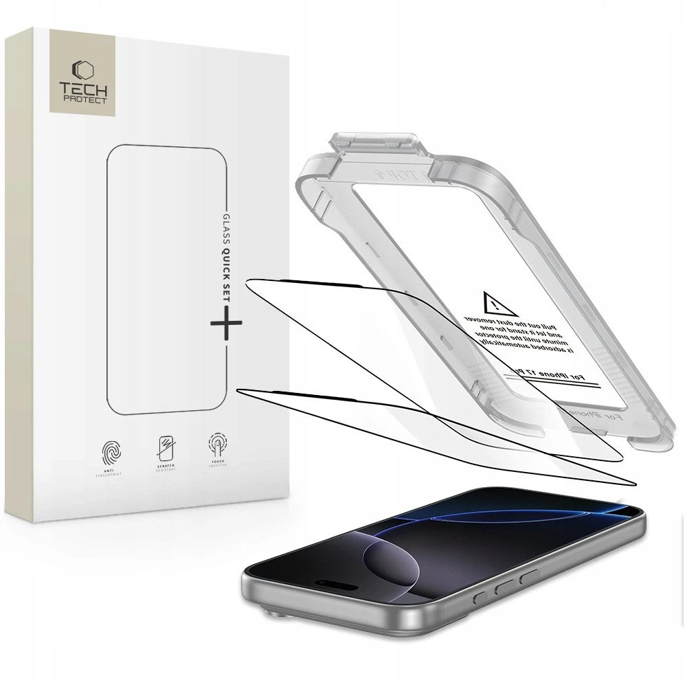 „Tech-Protect Quick Set+“ 2 grūdinto stiklo pakuotė, skirta „iPhone 17 Pro“ - juodas