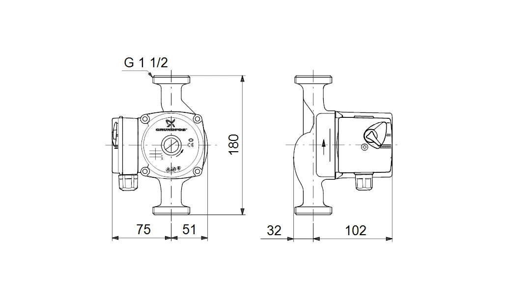 Grundfos Sūknis UPS 25-60 N 180mm DN25 50-60W 230V 50Hz PN10