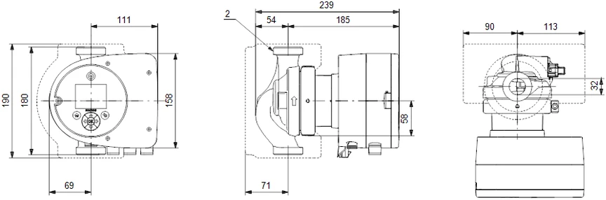 Grundfos Sūknis MAGNA3 32-80 180mm DN32 9-144W 230V 50Hz PN10