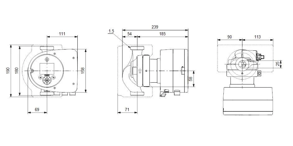 Grundfos sūknis MAGNA3 25-120 180mm DN25 9-193W 230V 50Hz PN10