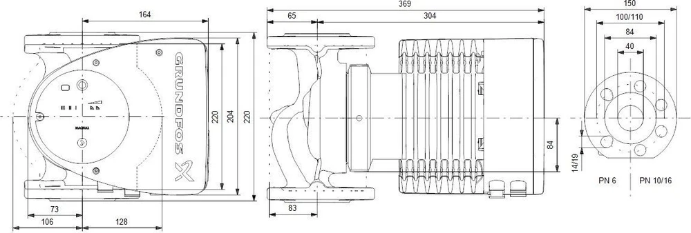 Grundfos Sūknis MAGNA1 40-100 F 220mm DN40 17-370W 230V 50Hz PN6/10