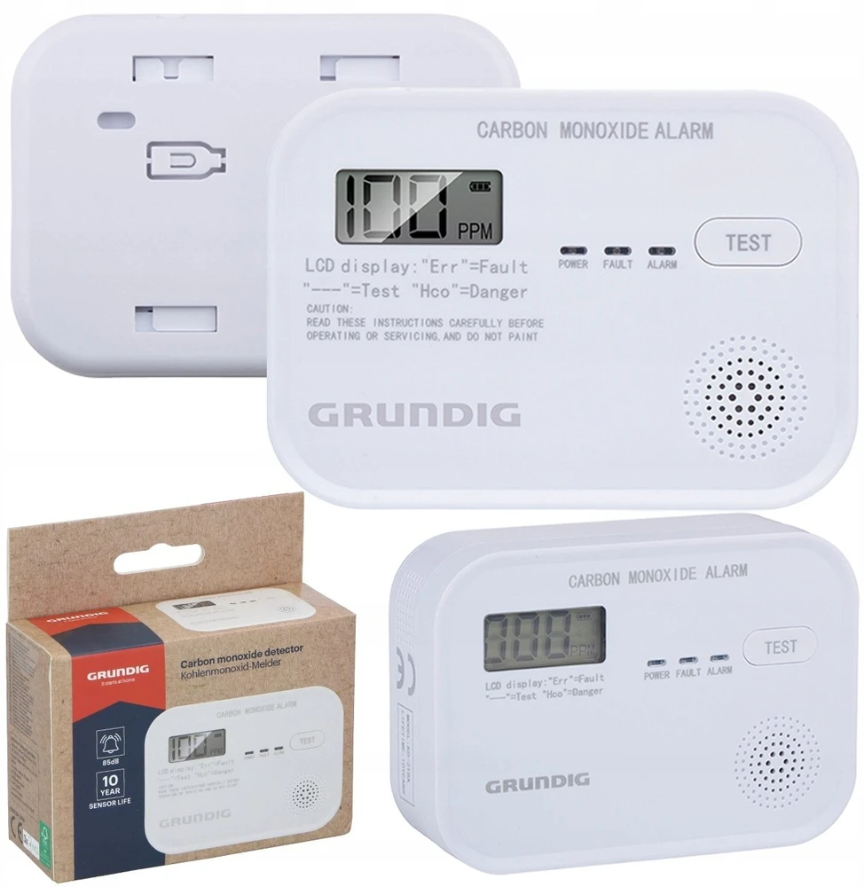Grundig Anglies monoksido detektorius su LED lempute ir baterija