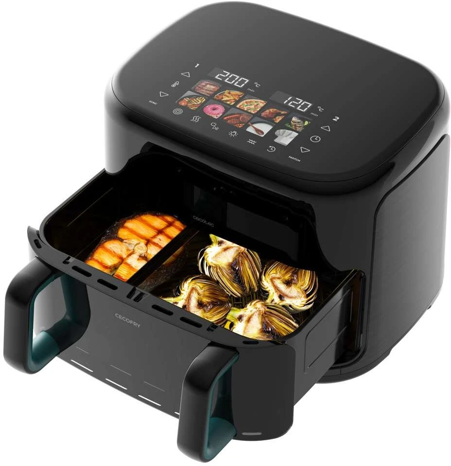 Cecotec karšto oro dvi kameros gruzdintuvė (fritezė) | Cecofry&Grilis Smokin'Prime 11000 | Galingumas 2800 W | Talpa 11 L | Juoda