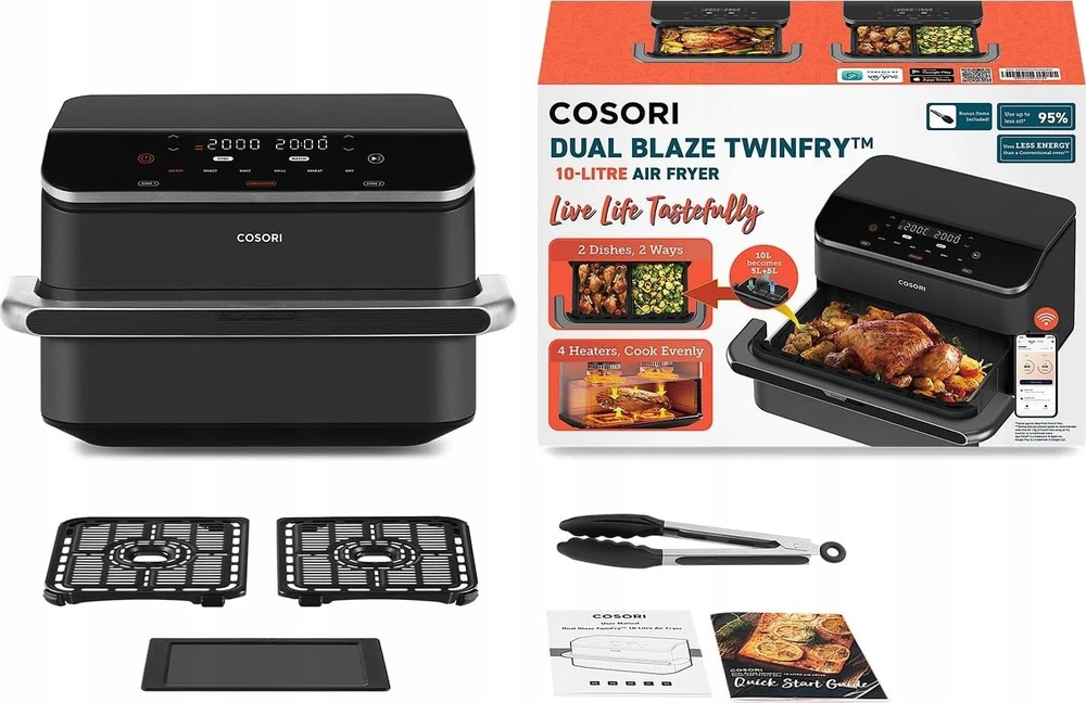 Karšto oro gruzdintuvė Cosori Dual Blaze TwinFry CAF-TF101S, 10 l, juoda (CAF-TF101S-AEUR)