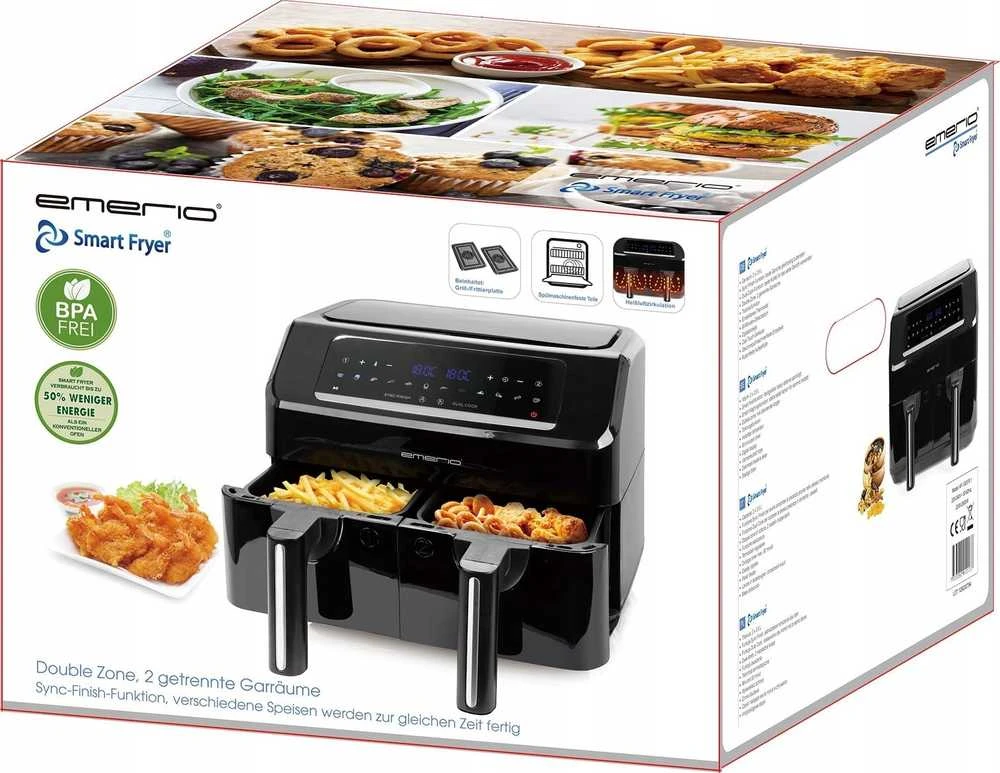 Gruzdintuvė Be riebalų Emerio Emerio Heat Air Fryer, Smart Fryer, 3,6+3,6L, Cool Touch