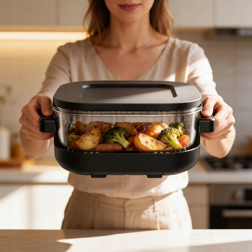 Gruzdintuvė TEESA STIKLINĖ ORO GRUZDINTUVĖ 4L, 1,5 L, 1500W neriebi gruzdintuvė