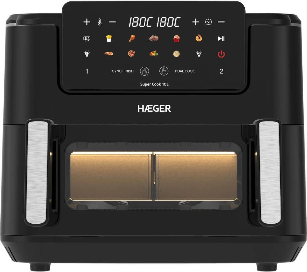 Haeger AF-D10.010B skaitmeninė oro gruzdintuvė „Super Cook“, 10 l (2 x 5 l), 2600 W