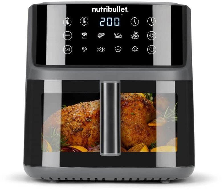 Gruzdintuvė beztłuszczowa Nutribullet Gruzdintuvė na gorące powietrze CRISPLITE VISION(juoda/sidabrinė, 2.000 Watt, kosz 8 Liter, su oknem)