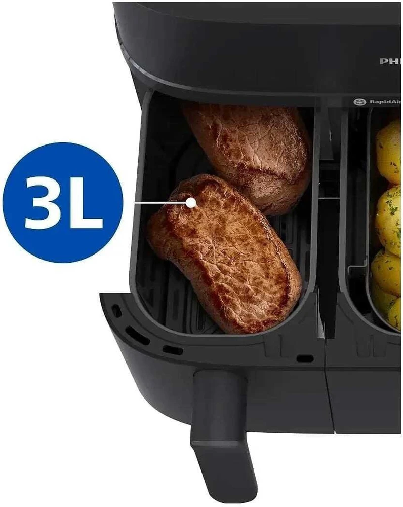 PHILIPS Gruzdintuvė be aliejaus 9 l su dvigubu krepšiu, garų funkcija NA550/00