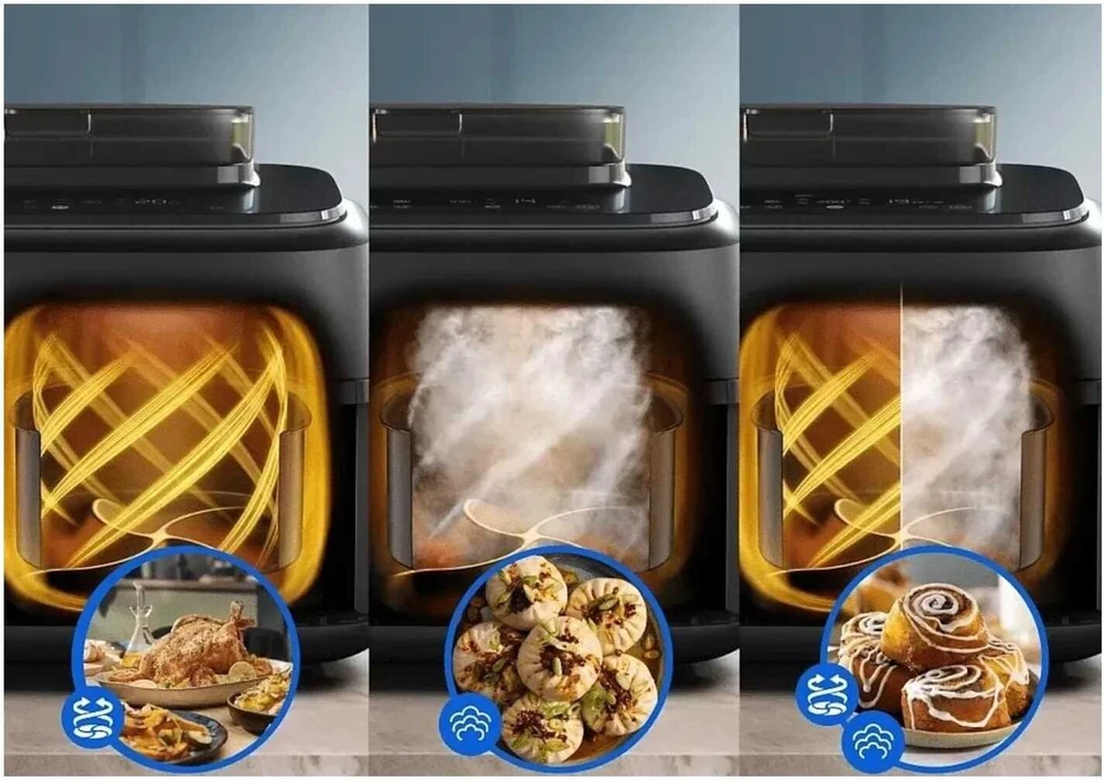 PHILIPS Gruzdintuvė be aliejaus 9 l su dvigubu krepšiu, garų funkcija NA550/00