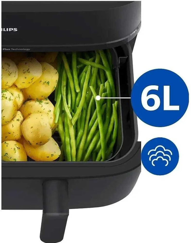 PHILIPS Gruzdintuvė be aliejaus 9 l su dvigubu krepšiu, garų funkcija NA550/00
