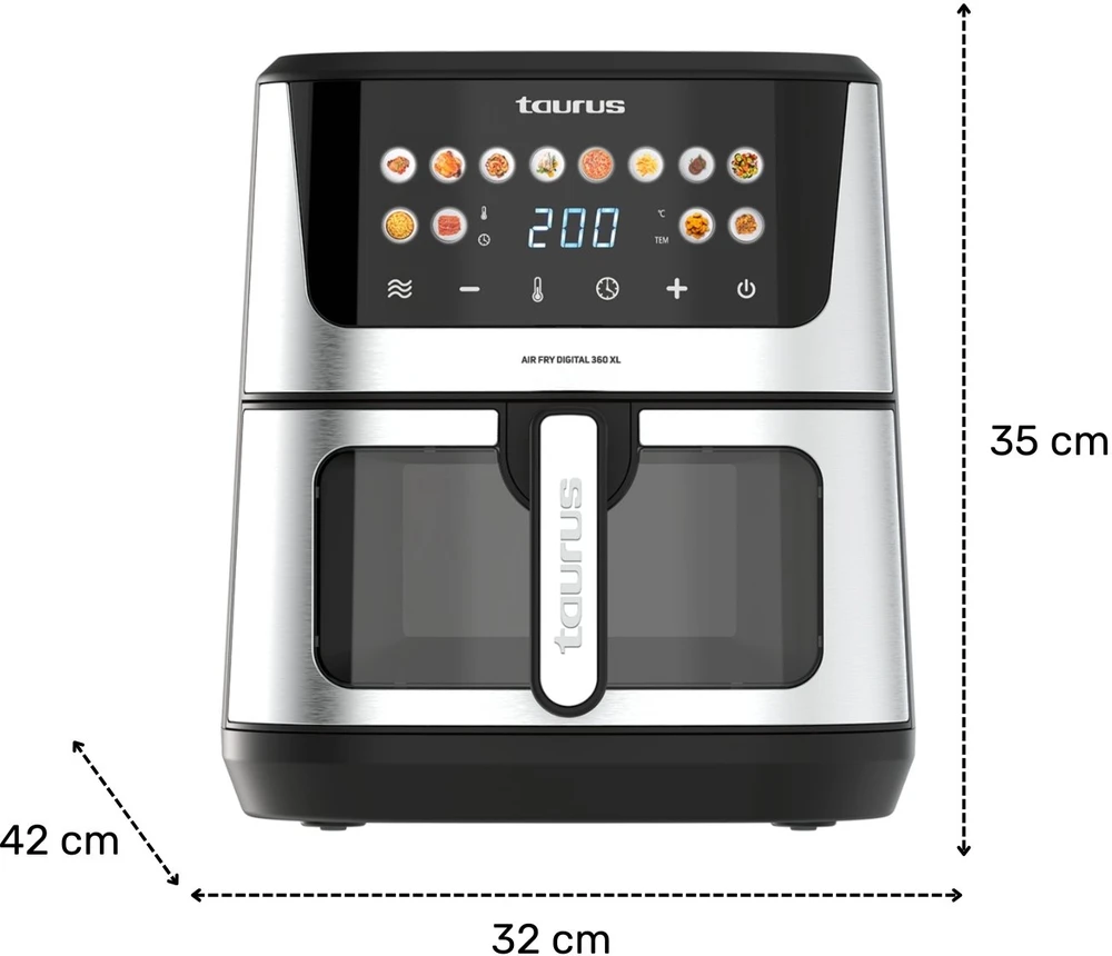 Be riebalų gruzdintuvė Taurus Gruzdintuvė be riebalų GRUZDINTUVĖ Air Fryer Digital 360 8L 2100W