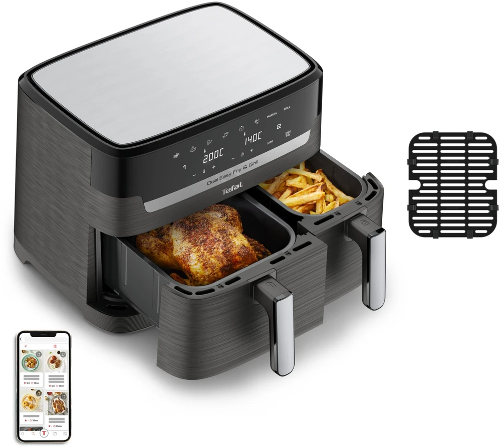 Karšto oro gruzdintuvė Tefal Dual Easy Fry & Grill EY905B, 2700 W, 2 krepšeliai (5,2 litro + 3,1 litro)