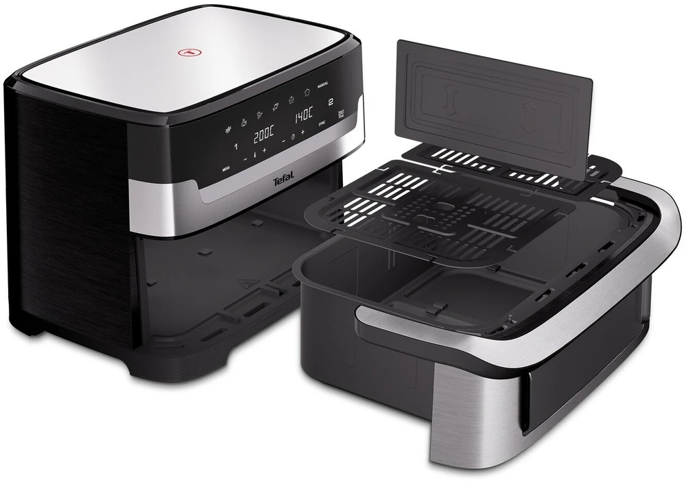 Gruzdintuvė Tefal Dual Easy Fry Flex EY922D 9 L Stand-alone Hot air fryer Juodas, Nerūdijantis plienas